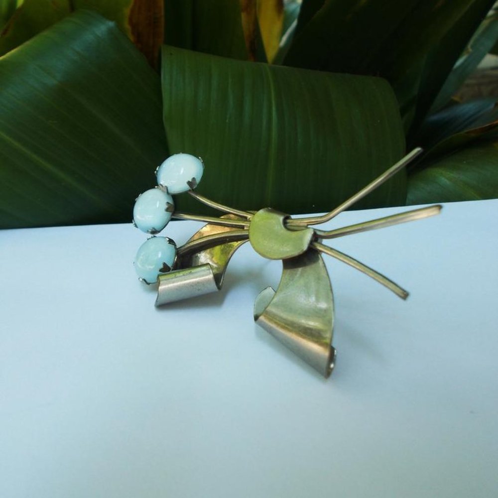 Art Deco Moonstone Floral Brooch